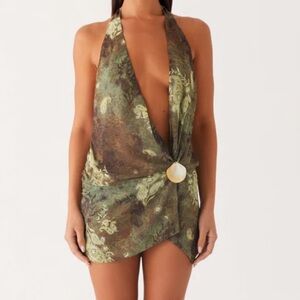 Peppermayo Eleanora Plunge Mini Dress in cyber floral NWT US sz 6